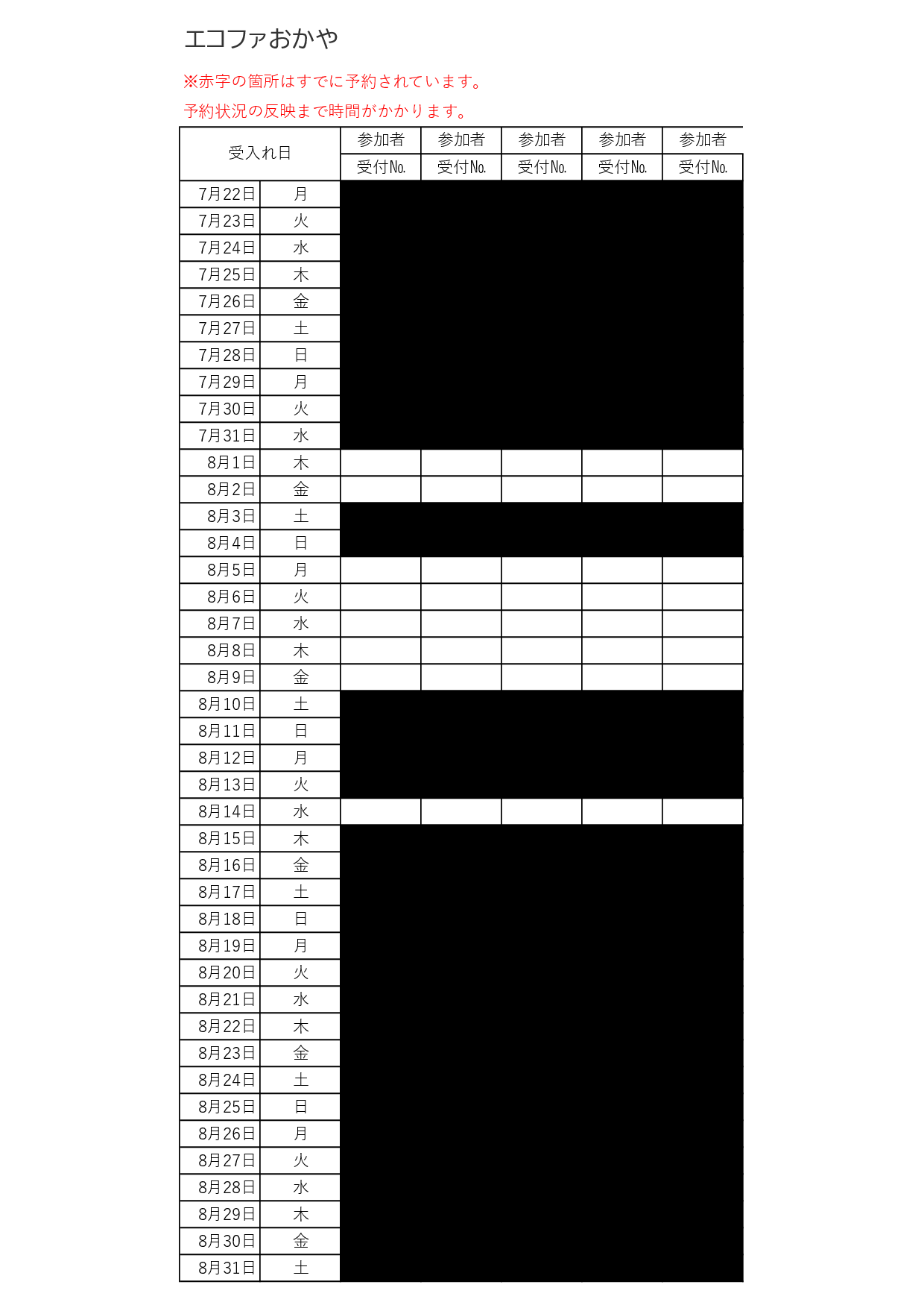 サマちゃれ　受付表　２０２4