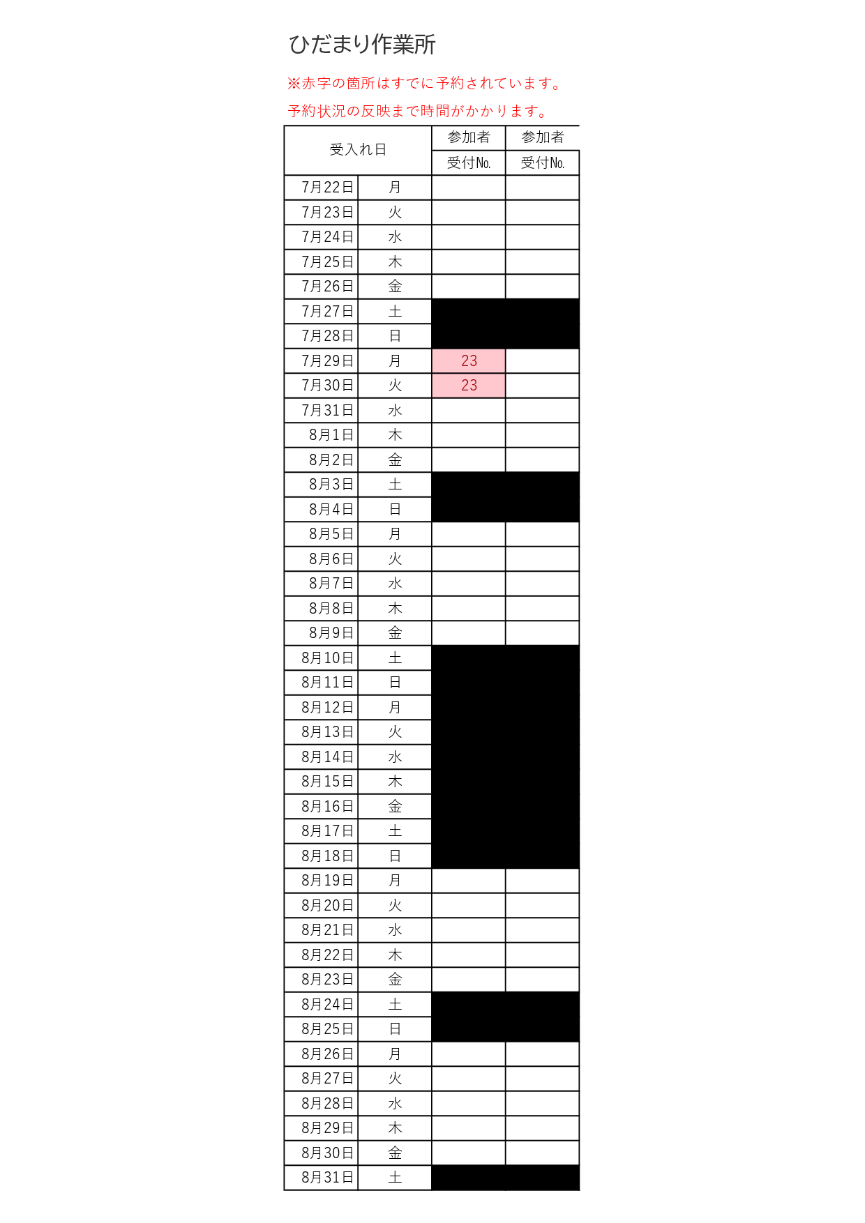 サマちゃれ　受付表　２０２4